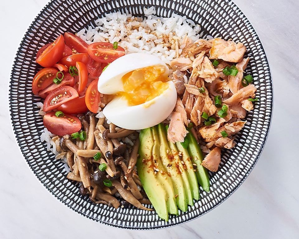 Soy-glazed salmon rice bowl