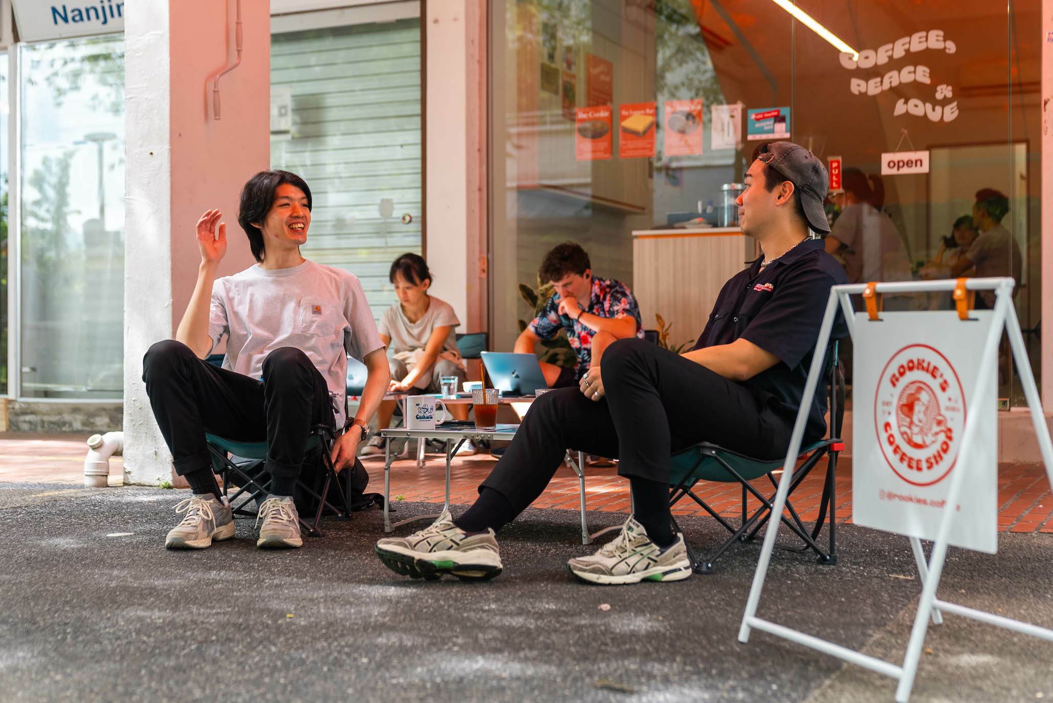 Coffee and Conversations outside of Rookie's Coffee Shop
