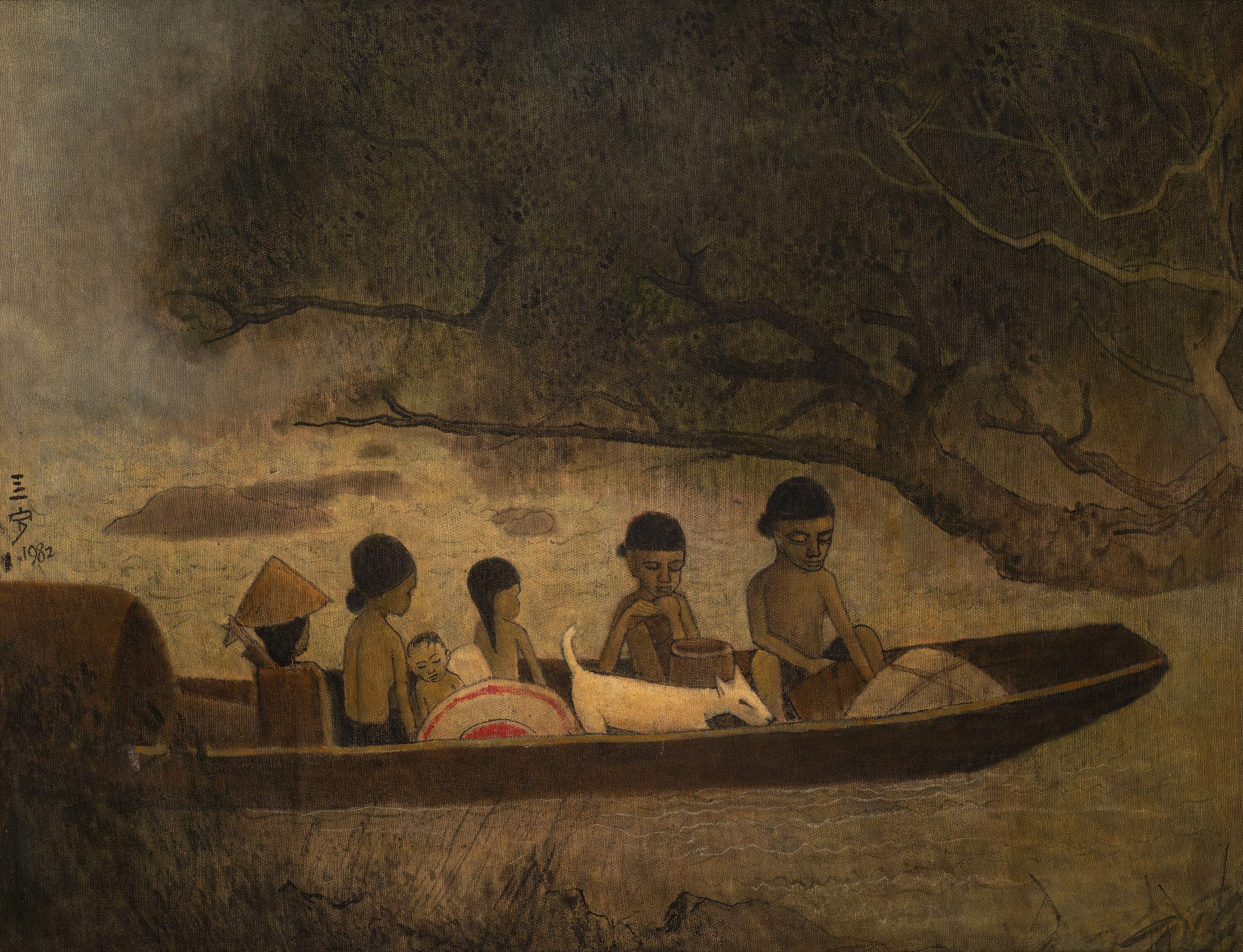 Cheong Soo Pieng, Sarawak Scene, 1982, Oil on canvas, as seen in Artcommune Gallery