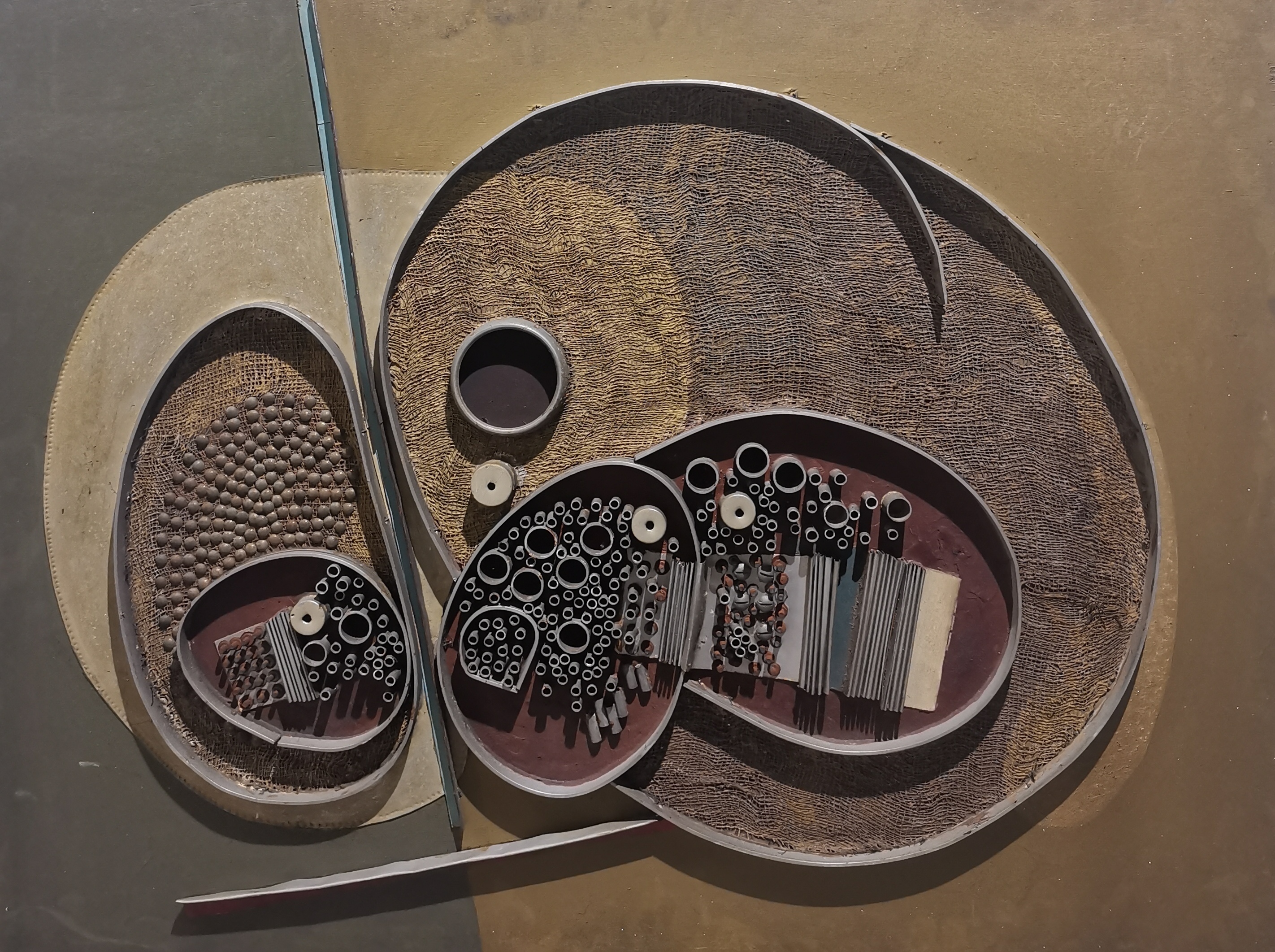 Cheong Soo Pieng, Construction, 1969, Aluminium relief; as seen in Artcommune Gallery