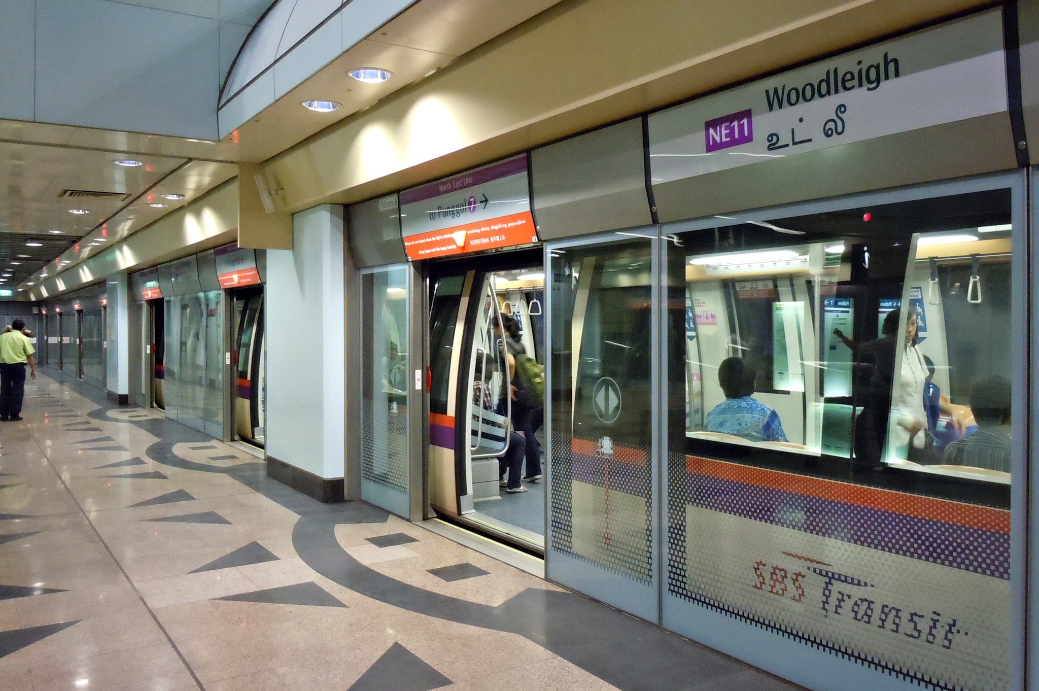 Platform of Woodleigh MRT station, a station of the North East MRT line in Singapore