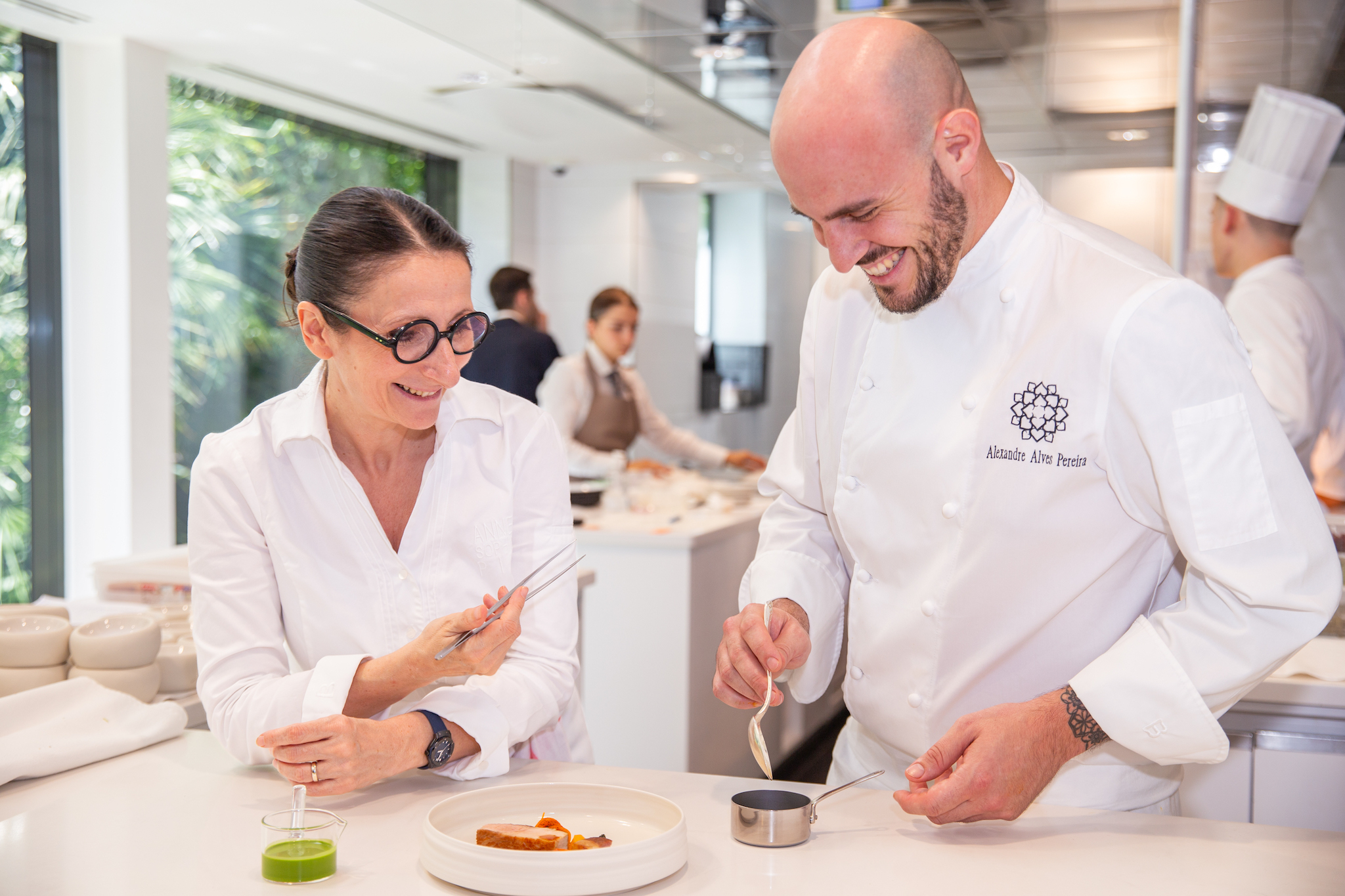 Chefs Anne-Sophie Pic and Alexandre Alves Pereira