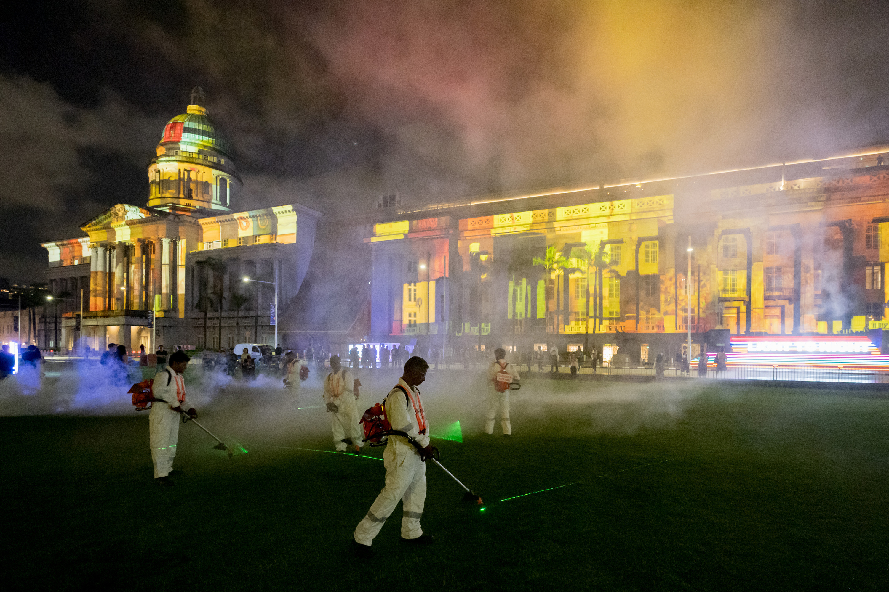 Installation view of peformance of 'Blades, Shrapnel' by Ang Song Nian