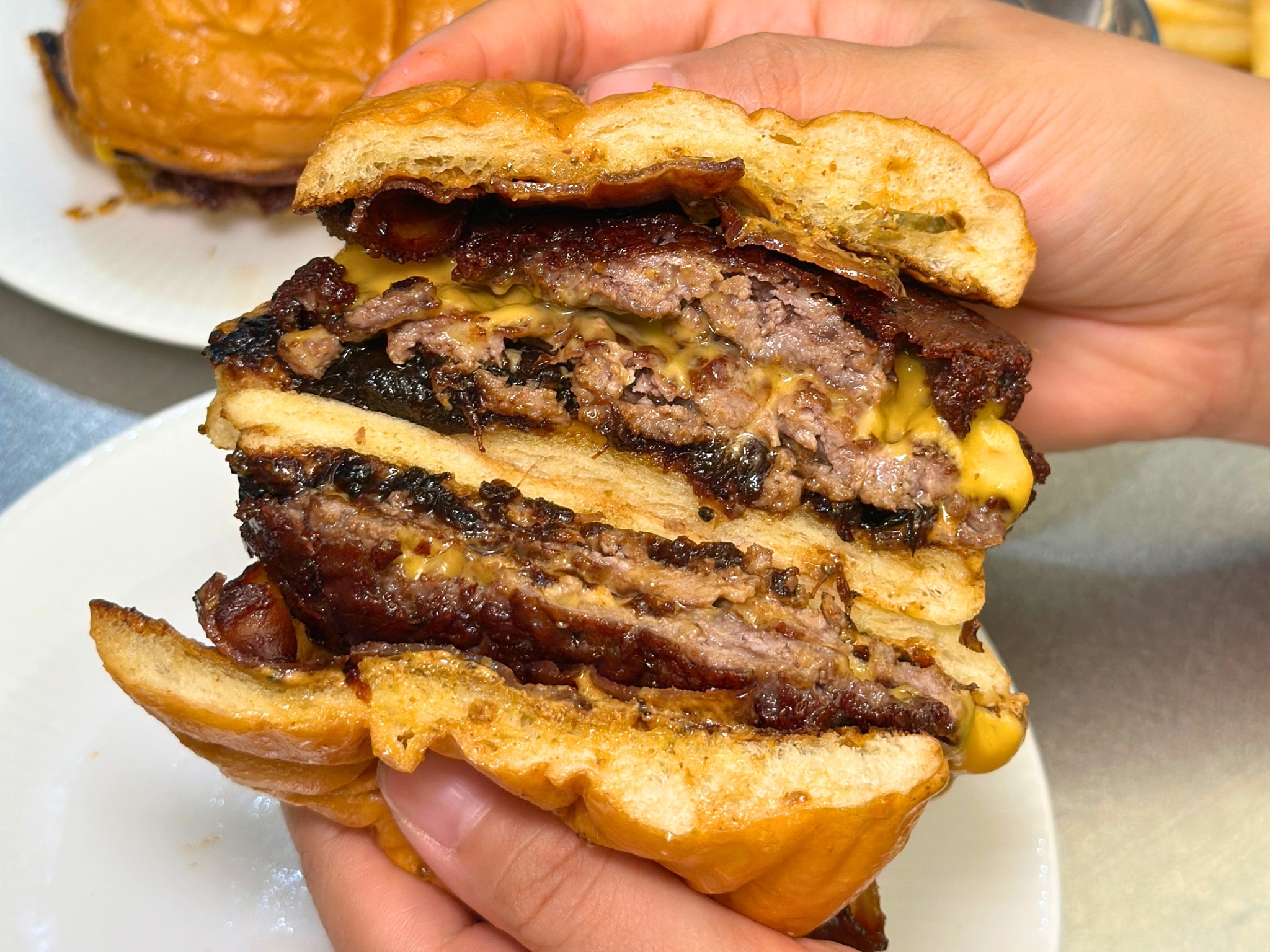 Smash Street's classic burger with onion relish and bacon