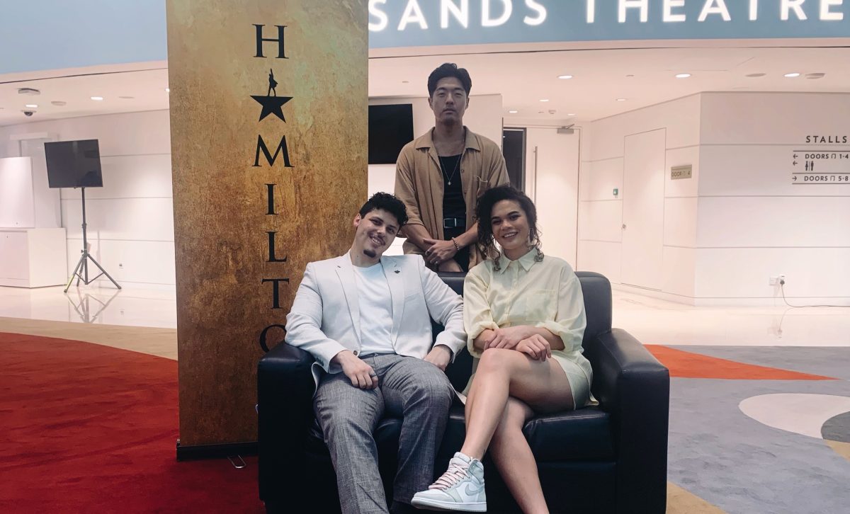 Cast of Hamilton (left to right): Jason Arrow, David Park, Akina Edmonds