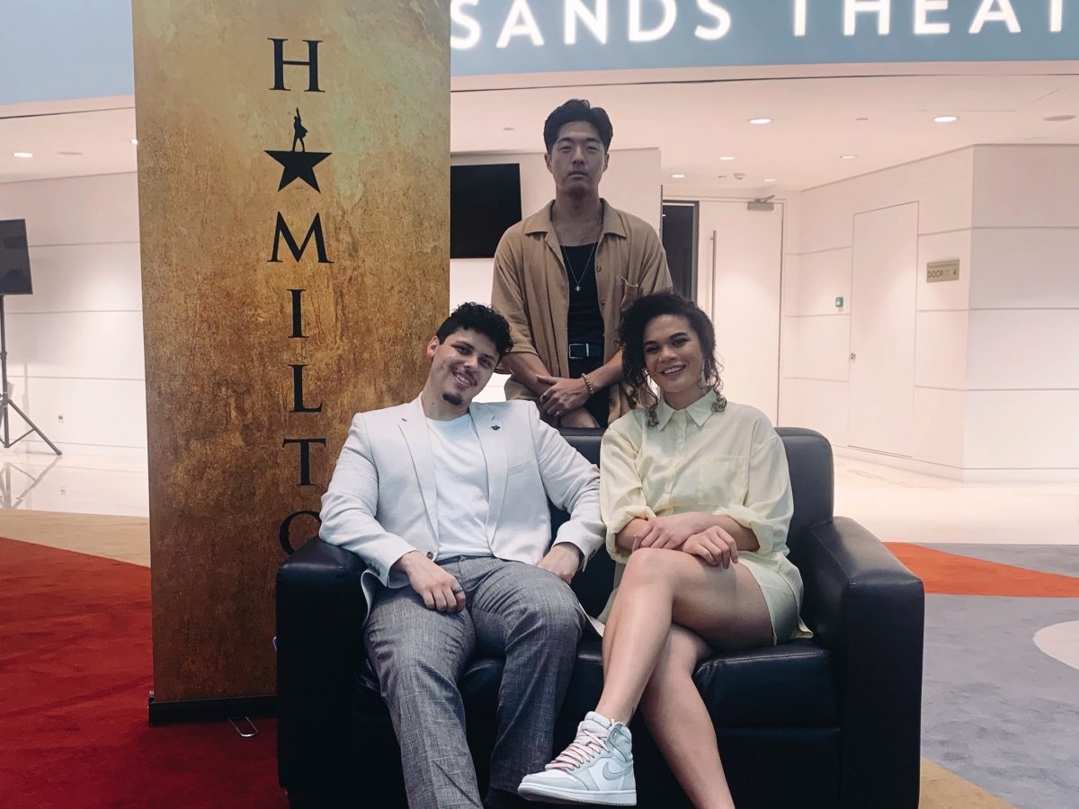 Cast of Hamilton (left to right): Jason Arrow, David Park, Akina Edmonds
