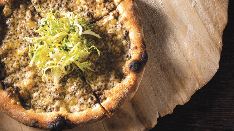 Black truffle and Fontina cheese pizza